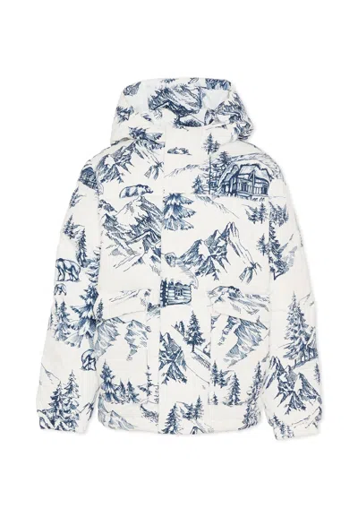 Mc2 Saint Barth White Down Jacket For Girl With Landscape Print In White