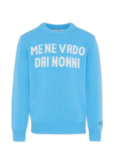 Mc2 Saint Barth Light Blue Sweater For Boy With Writing In Blue