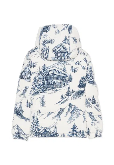 Mc2 Saint Barth White Down Jacket For Girl With Landscape Print In White