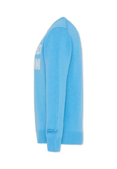 Mc2 Saint Barth Light Blue Sweater For Boy With Writing In Blue