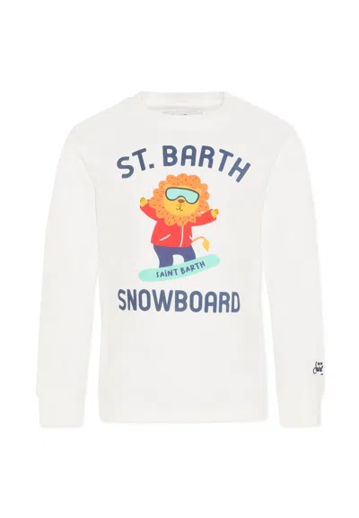Mc2 Saint Barth Ivory T-shirt For Boy With Lion Print In White