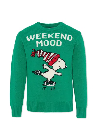 Mc2 Saint Barth Green Sweater For Boy With Snoopy In Green