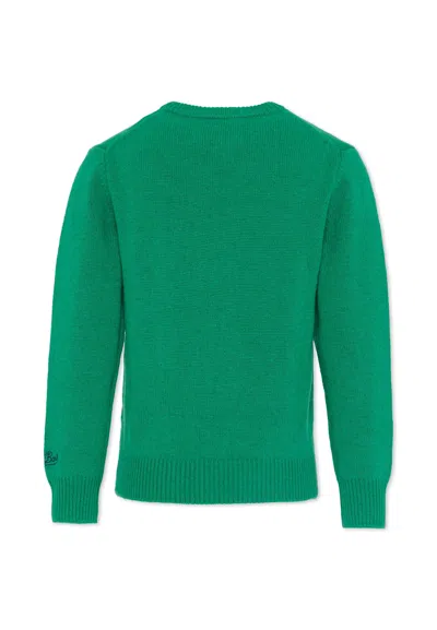 Mc2 Saint Barth Green Sweater For Boy With Snoopy In Green