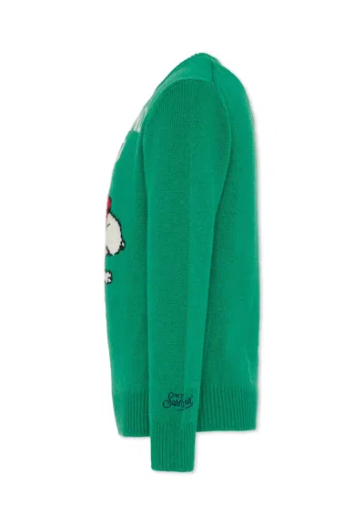 Mc2 Saint Barth Green Sweater For Boy With Snoopy In Green