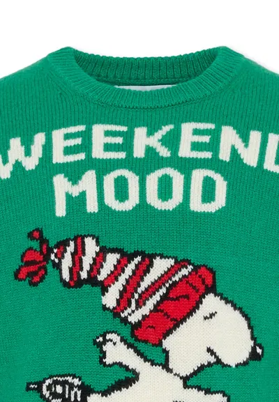 Mc2 Saint Barth Green Sweater For Boy With Snoopy In Green