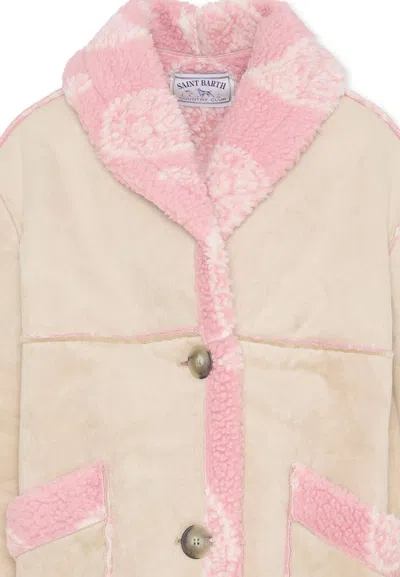Mc2 Saint Barth Checkerboard Collar Coat In Pink
