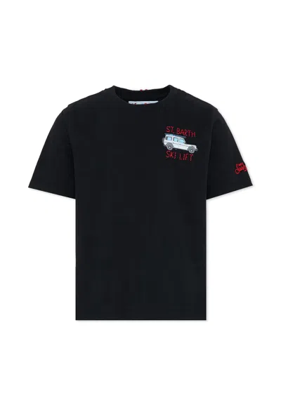 Mc2 Saint Barth Black T-shirt For Boy With Car Print In Black