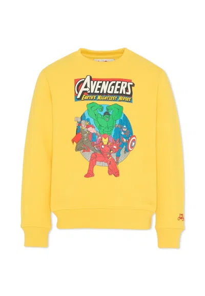 Mc2 Saint Barth Yellow Sweatshirt For Boy With Avengers Print In White