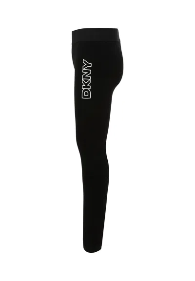 Dkny Black Leggings For Girl With White Logo In Black