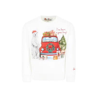 Mc2 Saint Barth White Sweatshirt For Boy With Bear In White