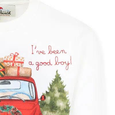 Mc2 Saint Barth White Sweatshirt For Boy With Bear In White