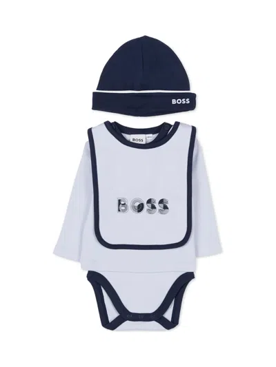 Hugo Boss Light Blue Bodysuit Set For Baby Boy With Logo In White