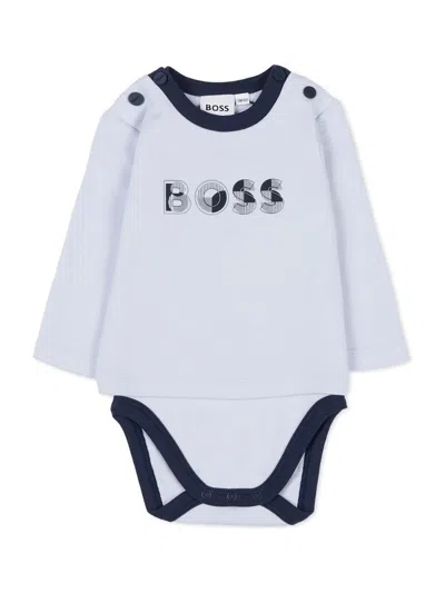 Hugo Boss Light Blue Bodysuit Set For Baby Boy With Logo In White