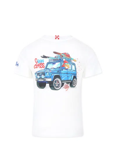 Mc2 Saint Barth White T-shirt For Boy With Car In White