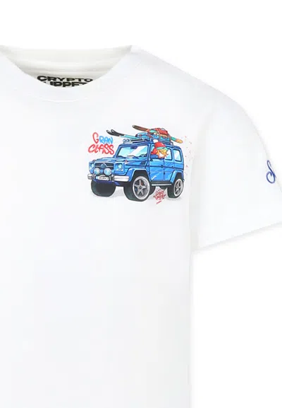 Mc2 Saint Barth White T-shirt For Boy With Car In White