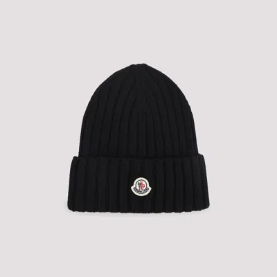 Moncler Ribbed Knit Wool Beanie Turn-up Brim In Black