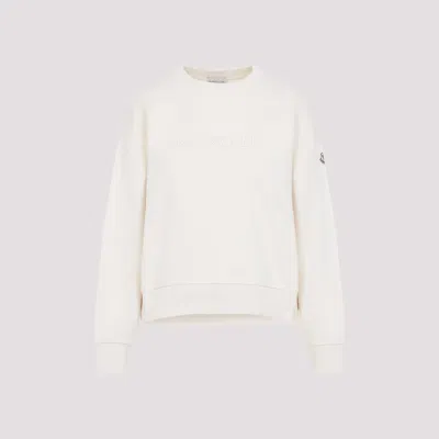 Moncler Crew Neck Sweatshirt Long Sleeves Ribbed Trims In White