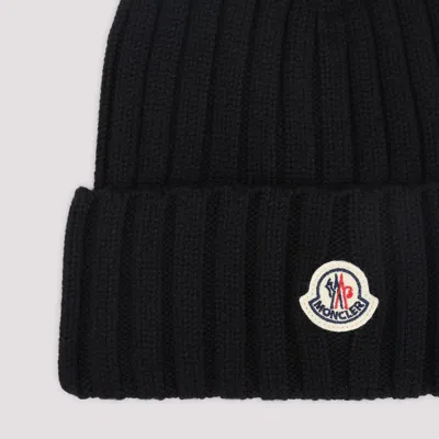 Moncler Ribbed Knit Wool Beanie Turn-up Brim In Black