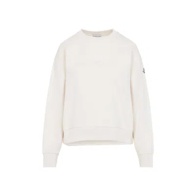 Moncler Crew Neck Sweatshirt Long Sleeves Ribbed Trims In White