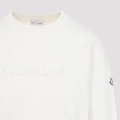 Moncler Crew Neck Sweatshirt Long Sleeves Ribbed Trims In White