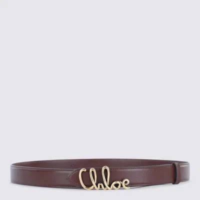 Chloé Womens Crafty Brown Logo-plaque Leather Belt In Burgundy