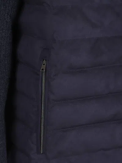 Herno Mens Hooded Jacket Knit Sleeves Quilted Front In Blue