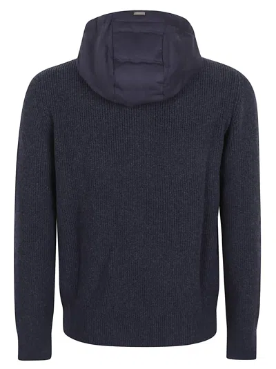 Herno Mens Hooded Jacket Knit Sleeves Quilted Front In Blue