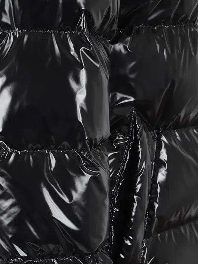 Herno Hooded Long Jacket Quilted Shiny Finish In Black