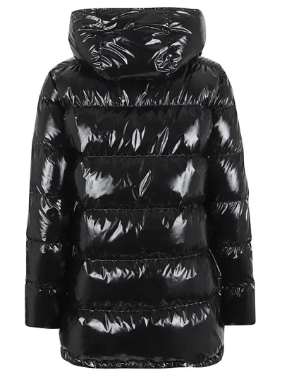 Herno Hooded Long Jacket Quilted Shiny Finish In Black