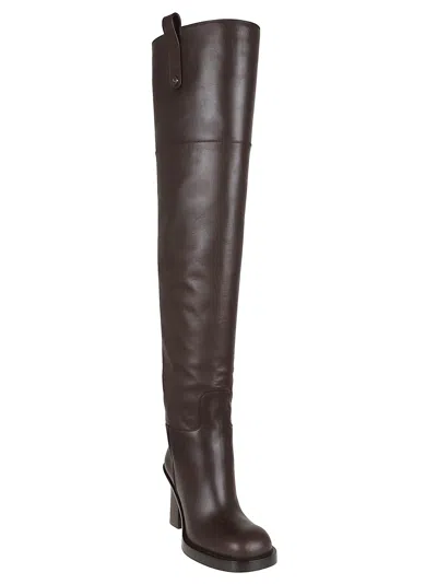 Burberry Calf Leather Cavalier Over-the-knee Heeled Boots 100 In Brown
