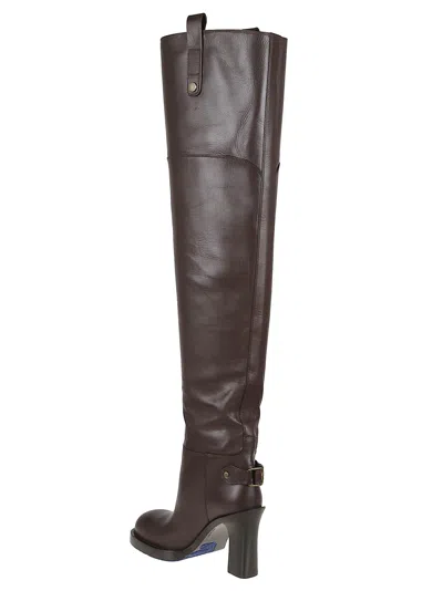 Burberry Calf Leather Cavalier Over-the-knee Heeled Boots 100 In Brown