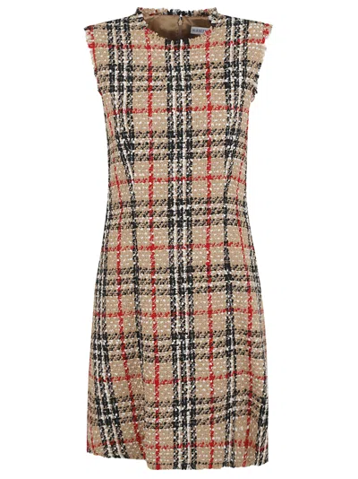 Burberry Sleeveless Textured Dress Frayed Edge Detail In Brown