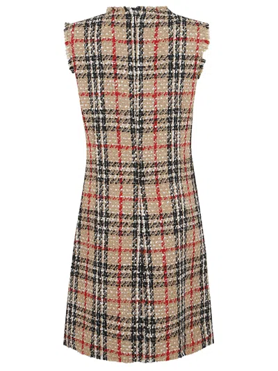 Burberry Sleeveless Textured Dress Frayed Edge Detail In Brown