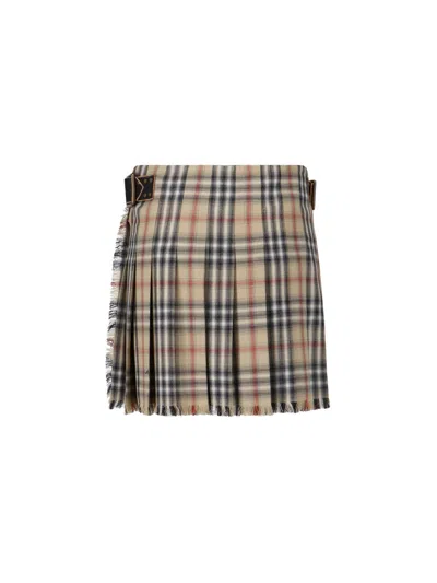 Burberry Skye Check Buckled Mini Wrap Skirt In Neutral