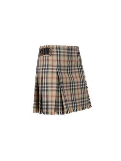 Burberry Skye Check Buckled Mini Wrap Skirt In Neutral