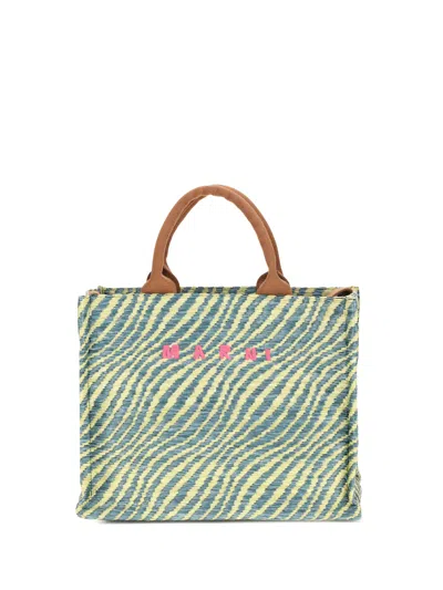 Marni Basket Small Jacquard Tote In Green