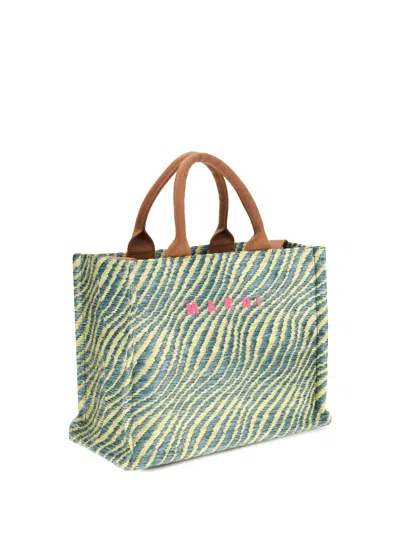 Marni Basket Small Jacquard Tote In Green