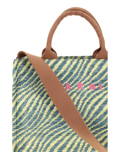 Marni Basket Small Jacquard Tote In Green