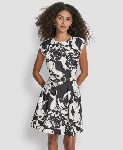 Dkny Women's Cap-sleeve Fit And Flare Dress In Multi