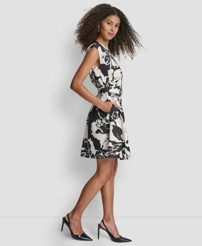 Dkny Women's Cap-sleeve Fit And Flare Dress In Multi