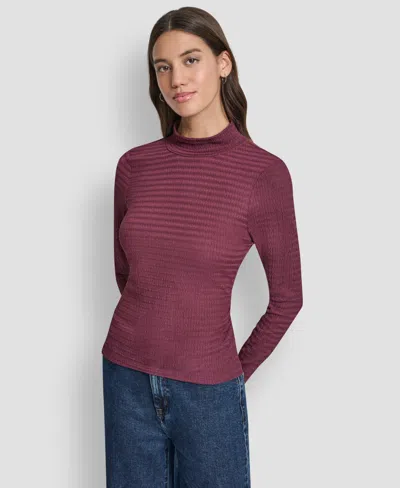 Dkny Jeans Women's Ripple Lace Mock Neck T-shirt In Burgundy