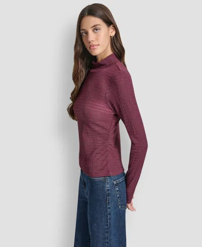 Dkny Jeans Women's Ripple Lace Mock Neck T-shirt In Burgundy