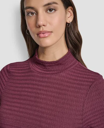 Dkny Jeans Women's Ripple Lace Mock Neck T-shirt In Burgundy