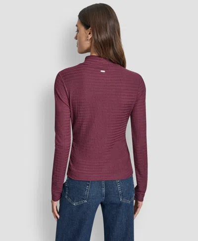 Dkny Jeans Women's Ripple Lace Mock Neck T-shirt In Burgundy