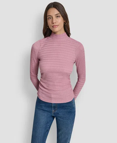 Dkny Jeans Women's Ripple Lace Mock Neck T-shirt In Pink