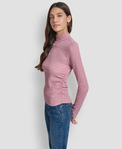 Dkny Jeans Women's Ripple Lace Mock Neck T-shirt In Pink