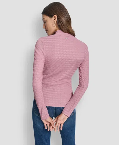 Dkny Jeans Women's Ripple Lace Mock Neck T-shirt In Pink