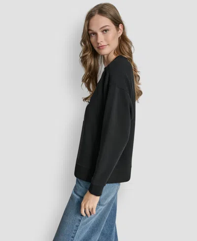 Dkny Jeans Women's Stacked Foil Logo Crewneck Sweatshirt In Black