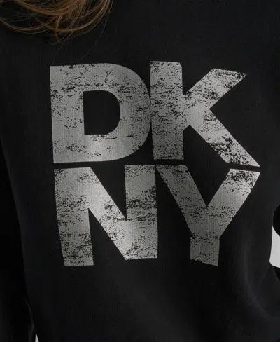 Dkny Jeans Women's Stacked Foil Logo Crewneck Sweatshirt In Black