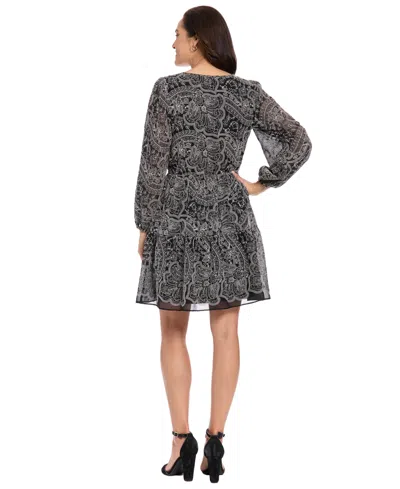 London Times Women's Bishop Sleeve Elastic Waist Dress In Gold